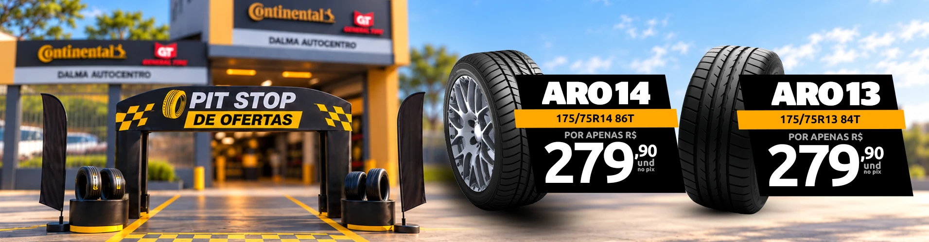 Pit Stop de Ofertas: aro 14 175/75R14 86T e aro 13 175/75R13 84T por R$ 279,90 a unidade no Pix